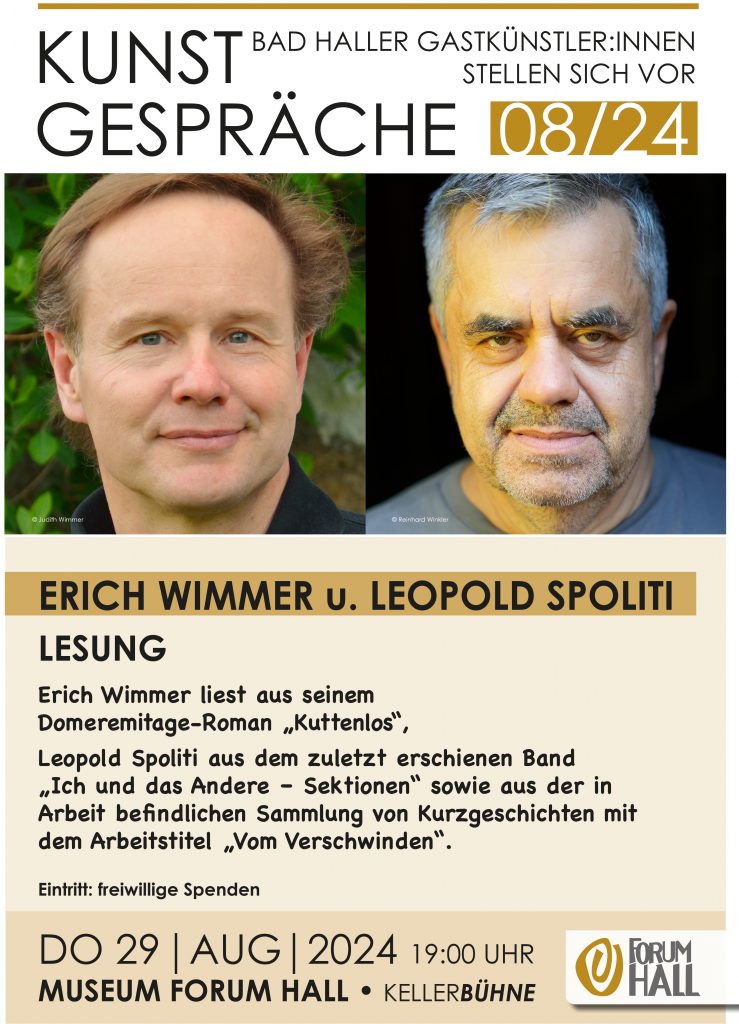 Kunstgespräche | Lesung Erich Wimmer und Leopold Spoliti | Do. 29. Aug 2024 19:00